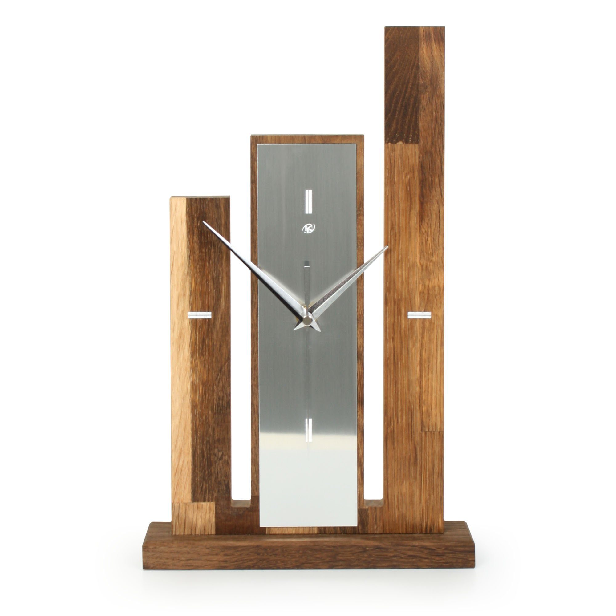 Beton Tischuhr Industrial Design - Leise Standuhr Mit Echtholzdekor 22x23cm